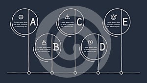 Doodle infographic elements with 5 options. Template for web on a dark background.