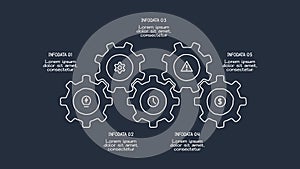 Doodle infographic elements with 5 options. Template for web on a dark background.