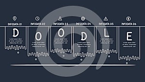 Doodle infographic elements with 6 options. Template for web on a dark background.