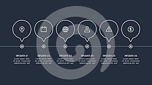 Doodle infographic elements with 6 options. Template for web on a dark background.