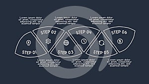 Doodle infographic elements with 6 options. Template for web on a dark background.