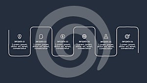 Doodle infographic elements with 6 options. Template for web on a dark background.