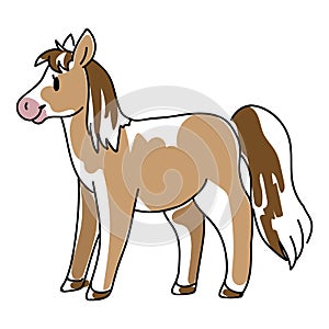 Doodle inked horse childrens illustration. Hand drawn sketchy equine pet, kids simple cute pony clipart.