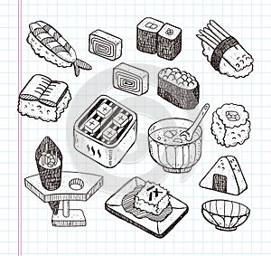 Doodle Japanese food icon set