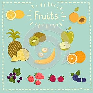 Doodle juicy fruits in color