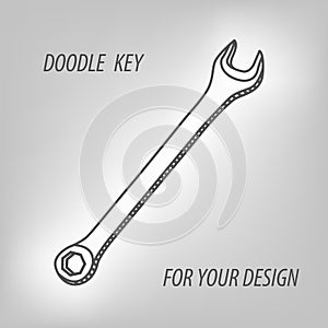 Doodle key. Under construction concept object. Vector illustration