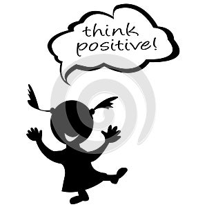 Doodle kids with speech bubble with message think positive