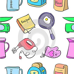 Doodle of kitchen set colorful style