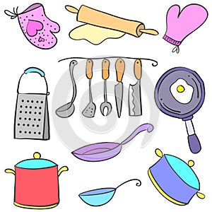 Doodle of kitchen set various collection