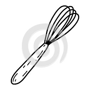 Doodle kitchen whisk. Vector illustration of beater icon, kitchenware, culinary, pastry tools