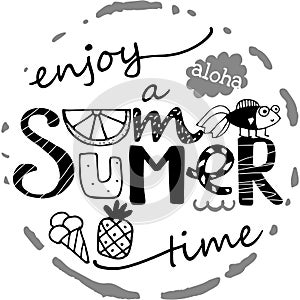 Doodle lettering summer card. Summertime phrase vector illustration