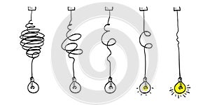 Doodle lightbulbs idea icon. simplifying the complex, confusion clarity or path vector idea concept with lightbulbs