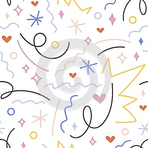 Doodle lines, seamless pattern design. Abstract scribble texture. Hand-drawn squiggles, random waves, endless background
