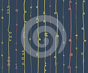 Doodle lines vertical seamless vector background.