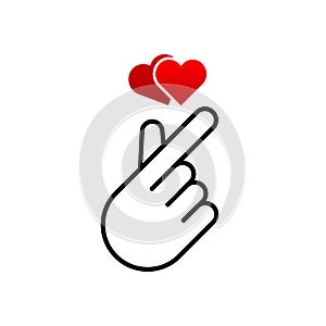 Doodle love heart hand gesture for print design. Vector illustration, flat design