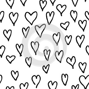 Doodle love hearts seamless pattern. Back and white tile holiday