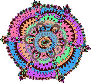 Doodle mandala art. Cartoon relax and meditative psychedelic art