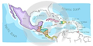 Doodle Map of Central America and Mexico