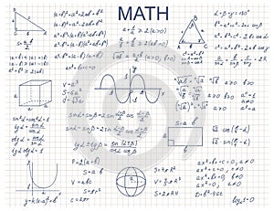 Doodle Math Algebra Concept Contour Linear Style. Vector