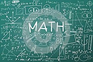 Doodle math blackboard. Mathematical theory formulas and equations