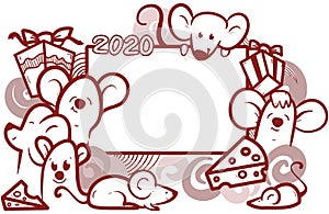 Doodle mouse frame for 2020, hand drawn set of mouse for new year., cute mouse cartoon collection