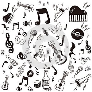 Doodle music icon set