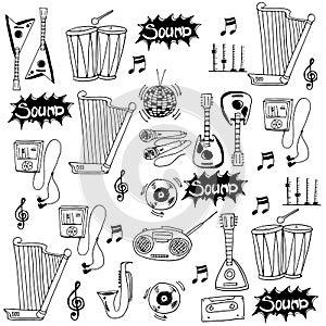 Doodle of music icon set stock