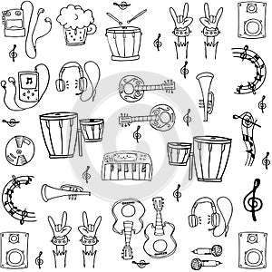 Doodle of music tools stock collection