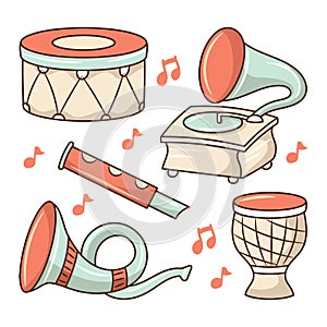 Doodle Musical Instruments, Cute colored hand drawn style