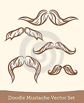 Doodle mustache set isolated on white background. Vector