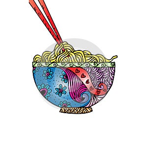 Doodle Noodle at bowl and stick.