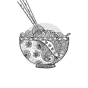 Doodle Noodle at bowl and stick.