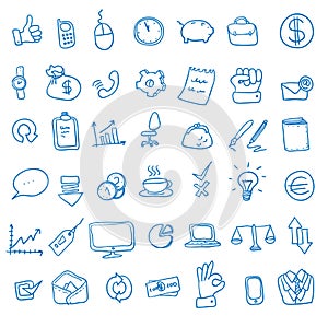 Doodle office, business icons set,