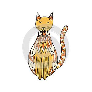 Doodle ornamental cat. Oriental feline character. Cute zentangle cat