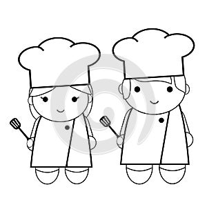 Doodle outline woman and man - chef