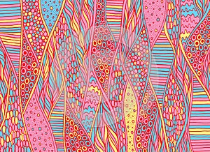 Doodle pattern background. Zentangle art. Trippy pattern.  Neon color floral organic ornament. Psychedelic texture. Vector