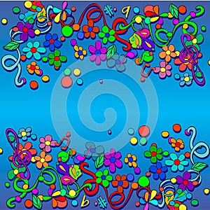 Doodle pattern with flowers and swirls photo