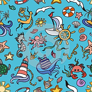 Doodle pattern sea