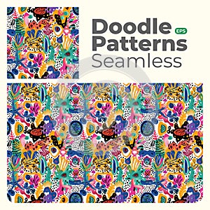 Doodle abstract full color patterns seamless eps