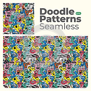 Doodle abstract full color patterns seamless eps