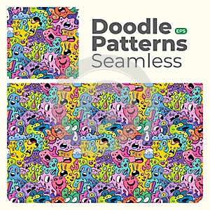 Doodle abstract full color patterns seamless eps