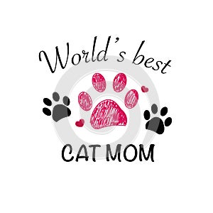 Doodle Paw print. ``Best cat mom`` text. Happy Mother`s Day greeting card