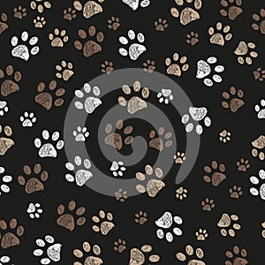 Doodle paw print brown colored with black background