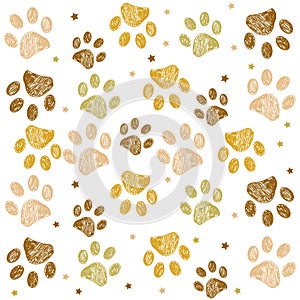 Doodle Paw prints golden colored background