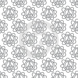Doodle Peace Sign. Seamless background.