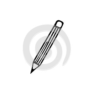 Doodle pencil, hand drawn tool for writing, office stationery. Sketch,freehand minimalistic design, child drawing. Back to school
