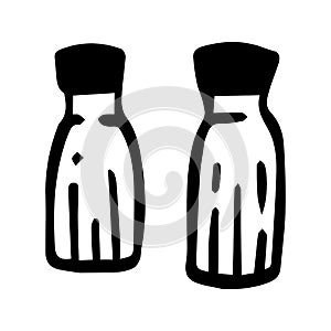 Doodle pepper salt shakers. Hand drawn salt cellar and pepper-pot, kitchen utensil, cooking tools. Vector illustration
