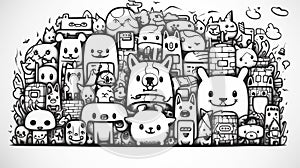 Doodle pet animals art background