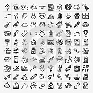 Doodle pet icons set photo