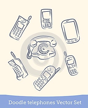 Doodle phone set isolated on white background. Vector